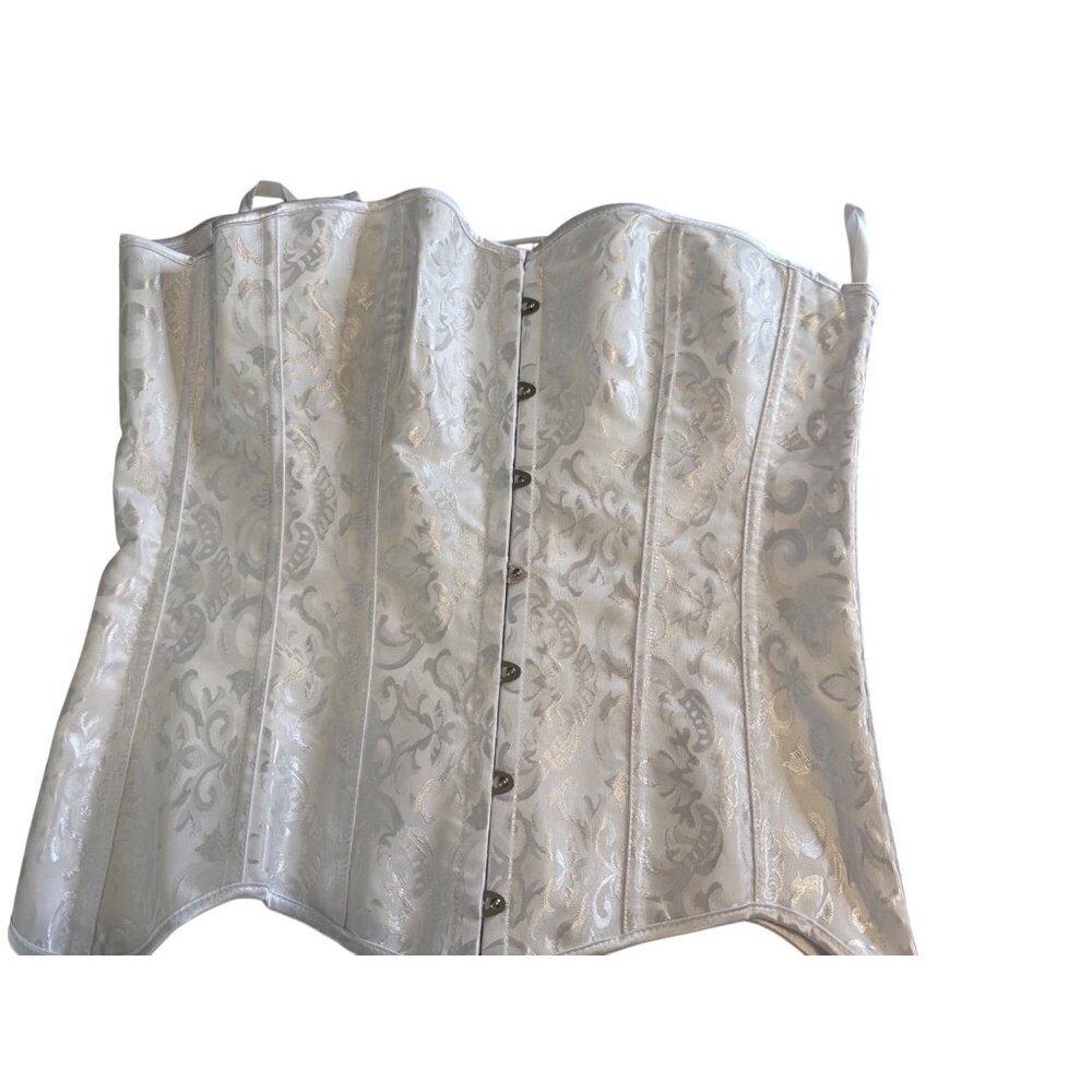 White Jacquard Underbust Corset Lace-Up Back Front Closure 3xL Punk festival BBW